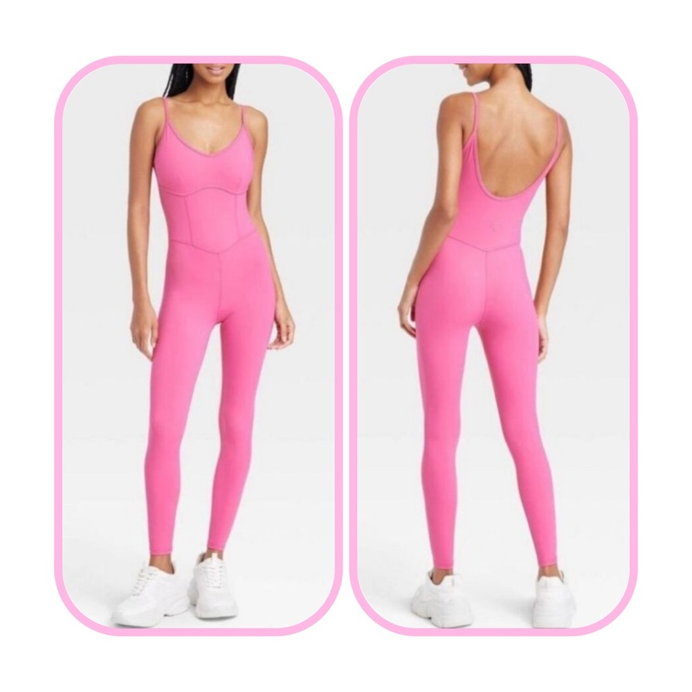 Joylab Corset Bodysuit One-Piece Athletic Active Workout Jumpsuit - Pink - XS
